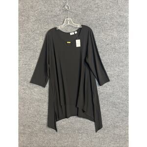Cato Womens Tunic Blouse Plus Size 18/20 Black Asymmetric Hem Stretchy Comfort